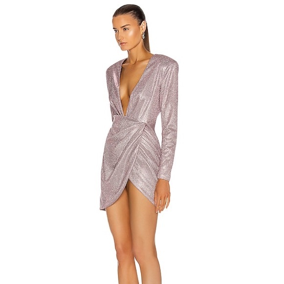DANIELE CARLOTTA Plunging Wrap Mini Dress in Pink - Picture 3 of 3
